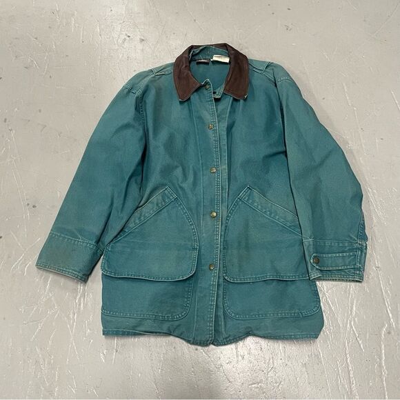 Woolrich Jackets & Blazers - Vintage Woolrich Coat Women’s Made In USA Teal Chore Barn Leather Collar Large